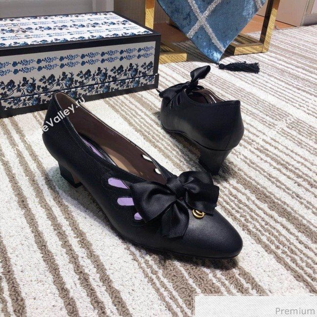 Gucci Cutout Leather Pump with Bow 548855 Vintage Black 2019 (DLY-9031143)