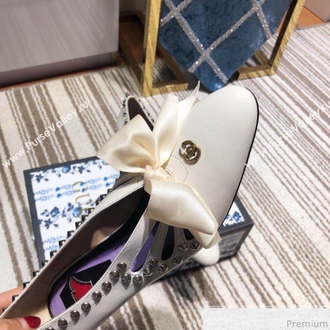 Gucci Cutout Studs Leather Pump with Bow Vintage White 2019 (DLY-9031142)