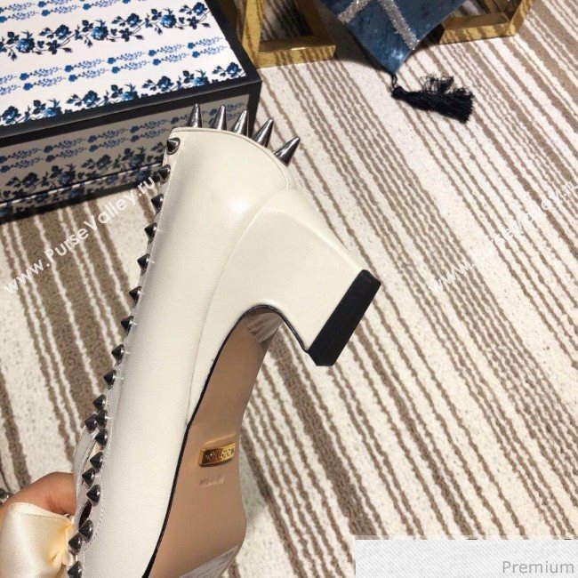Gucci Cutout Studs Leather Pump with Bow Vintage White 2019 (DLY-9031142)