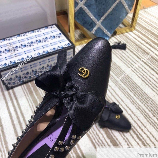 Gucci Cutout Studs Leather Pump with Bow Vintage Black 2019 (DLY-9031144)