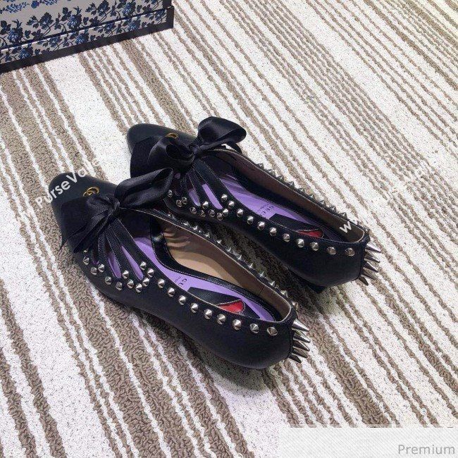 Gucci Cutout Studs Leather Pump with Bow Vintage Black 2019 (DLY-9031144)