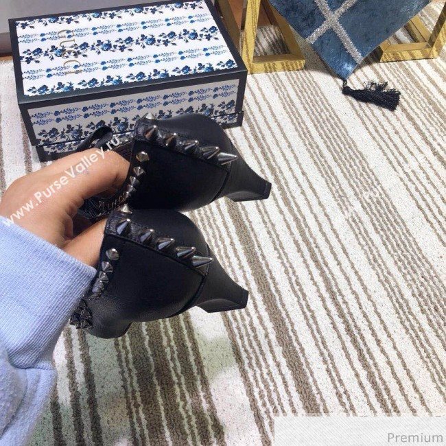 Gucci Cutout Studs Leather Pump with Bow Vintage Black 2019 (DLY-9031144)