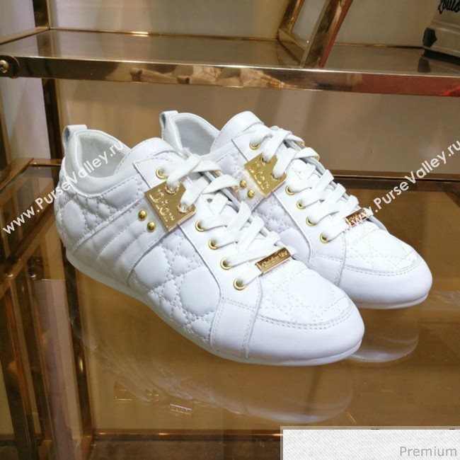 Dior Low-top Sneakers in Cannage Calfskin Leather White/Gold 2019 (DLY-9031145)