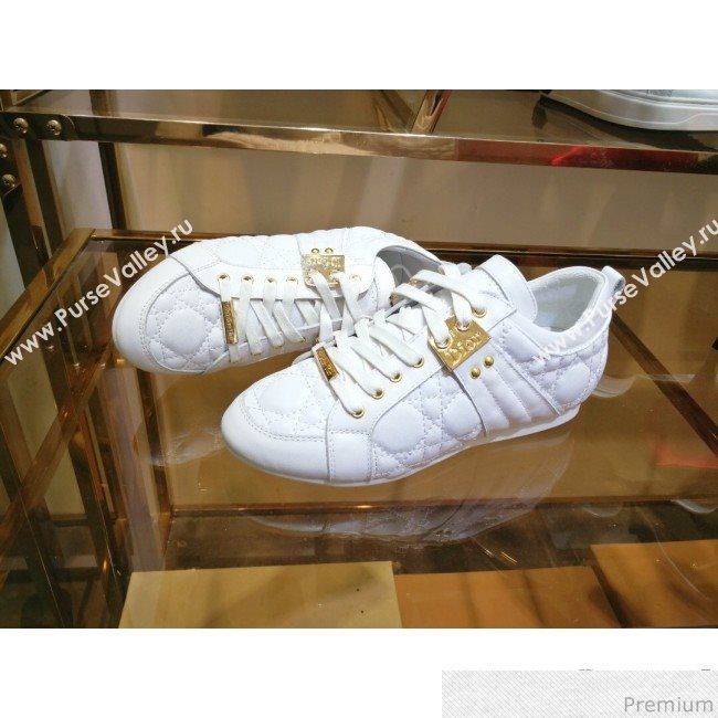 Dior Low-top Sneakers in Cannage Calfskin Leather White/Gold 2019 (DLY-9031145)