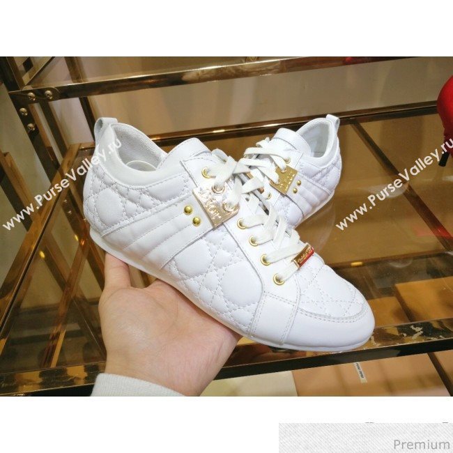Dior Low-top Sneakers in Cannage Calfskin Leather White/Gold 2019 (DLY-9031145)