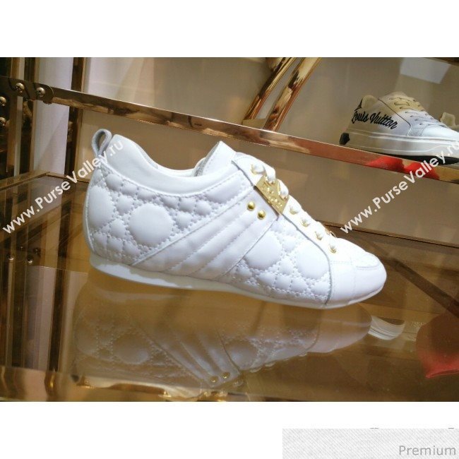 Dior Low-top Sneakers in Cannage Calfskin Leather White/Gold 2019 (DLY-9031145)