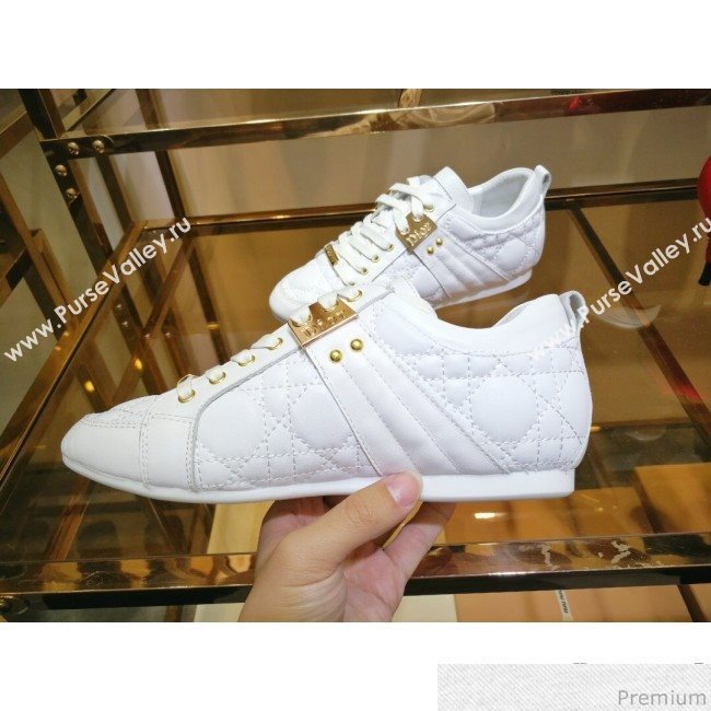 Dior Low-top Sneakers in Cannage Calfskin Leather White/Gold 2019 (DLY-9031145)