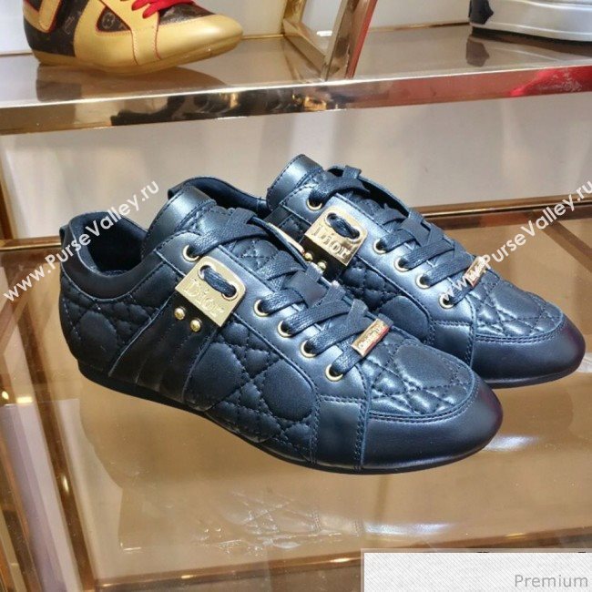Dior Low-top Sneakers in Cannage Calfskin Leather Black/Gold 2019 (DLY-9031147)