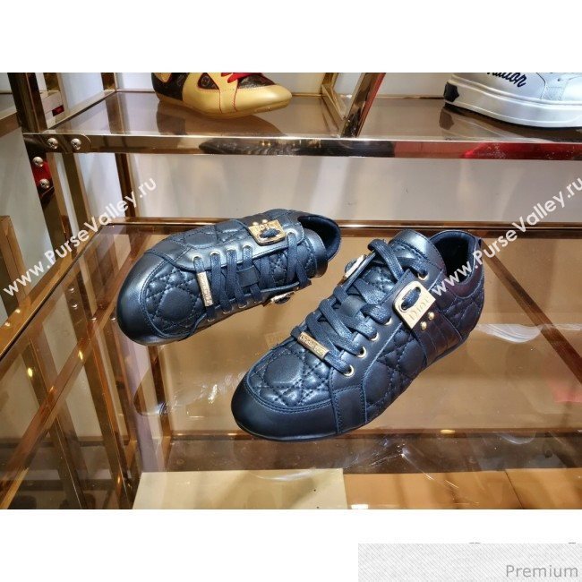 Dior Low-top Sneakers in Cannage Calfskin Leather Black/Gold 2019 (DLY-9031147)