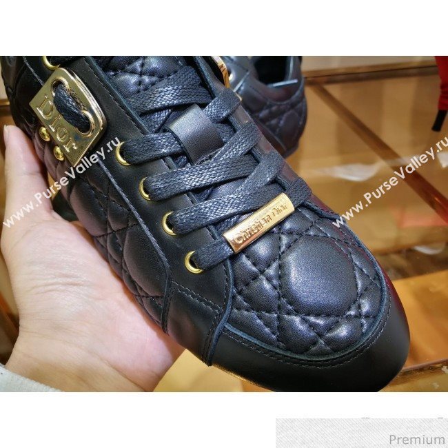 Dior Low-top Sneakers in Cannage Calfskin Leather Black/Gold 2019 (DLY-9031147)