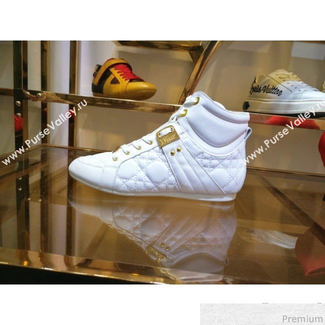 Dior High-top Sneakers in Cannage Calfskin Leather White/Gold 2019 (DLY-9031146)