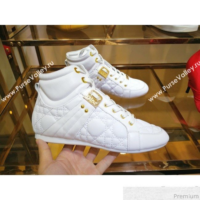 Dior High-top Sneakers in Cannage Calfskin Leather White/Gold 2019 (DLY-9031146)