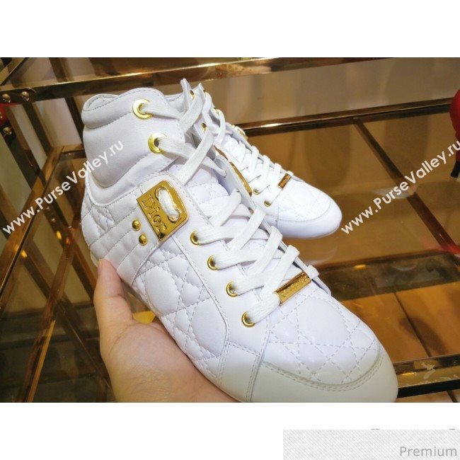 Dior High-top Sneakers in Cannage Calfskin Leather White/Gold 2019 (DLY-9031146)
