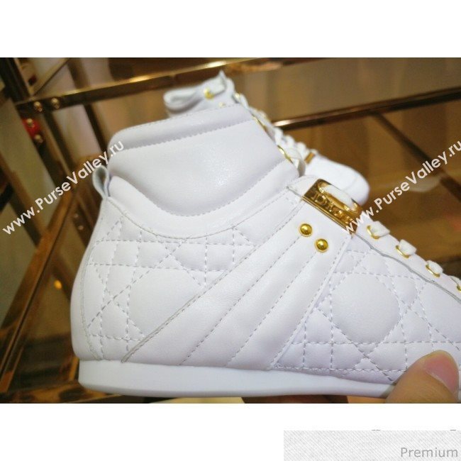 Dior High-top Sneakers in Cannage Calfskin Leather White/Gold 2019 (DLY-9031146)