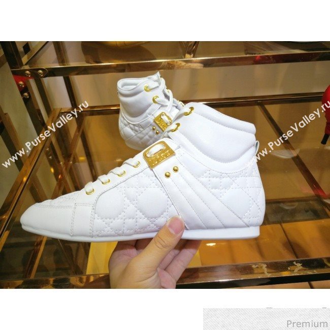 Dior High-top Sneakers in Cannage Calfskin Leather White/Gold 2019 (DLY-9031146)