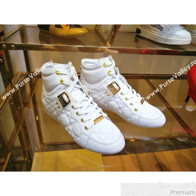 Dior High-top Sneakers in Cannage Calfskin Leather White/Gold 2019 (DLY-9031146)