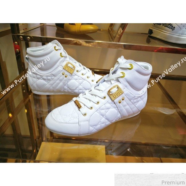 Dior High-top Sneakers in Cannage Calfskin Leather White/Gold 2019 (DLY-9031146)