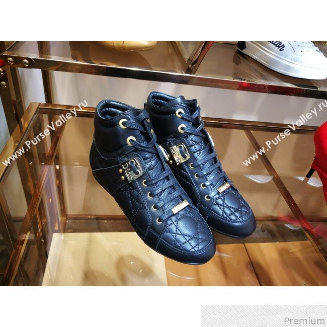 Dior High-top Sneakers in Cannage Calfskin Leather Black/Gold 2019 (DLY-9031148)