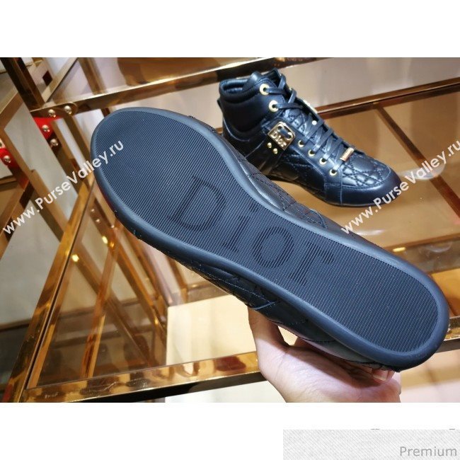 Dior High-top Sneakers in Cannage Calfskin Leather Black/Gold 2019 (DLY-9031148)