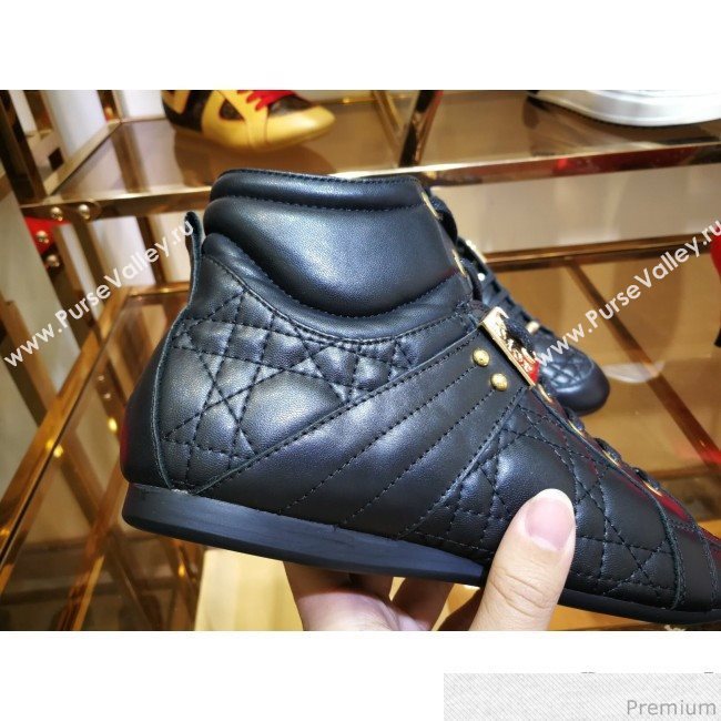 Dior High-top Sneakers in Cannage Calfskin Leather Black/Gold 2019 (DLY-9031148)