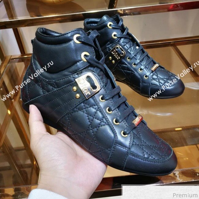 Dior High-top Sneakers in Cannage Calfskin Leather Black/Gold 2019 (DLY-9031148)