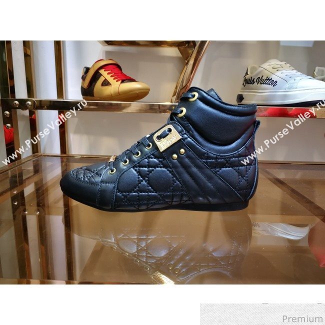 Dior High-top Sneakers in Cannage Calfskin Leather Black/Gold 2019 (DLY-9031148)