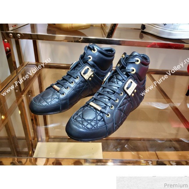 Dior High-top Sneakers in Cannage Calfskin Leather Black/Gold 2019 (DLY-9031148)