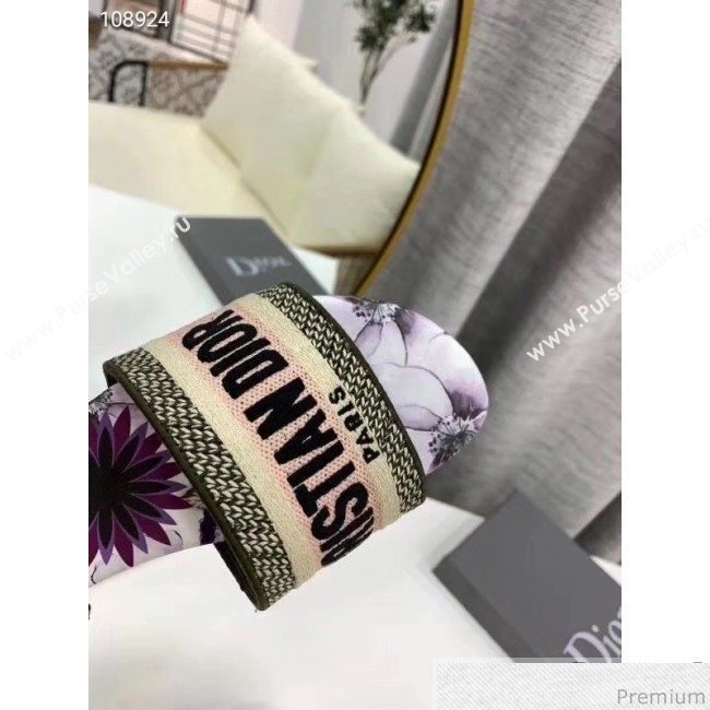 Dior Dway Embroidered Cotton Flat Slide Sandals Purple 2019 (LEG-9031162)