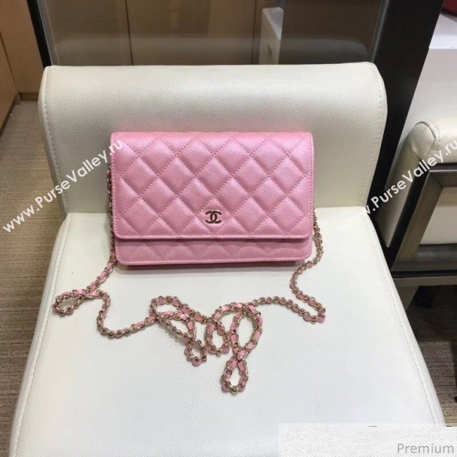 Chanel Iridescent Grained Calfskin Wallet on Chain WOC AP0315 Pink 2019 (SMJD-9041124)