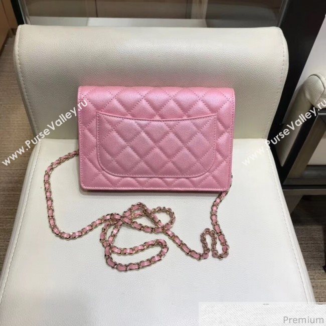 Chanel Iridescent Grained Calfskin Wallet on Chain WOC AP0315 Pink 2019 (SMJD-9041124)