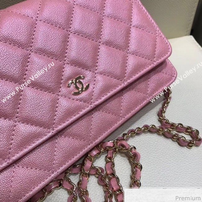 Chanel Iridescent Grained Calfskin Wallet on Chain WOC AP0315 Pink 2019 (SMJD-9041124)