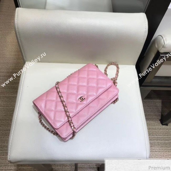 Chanel Iridescent Grained Calfskin Wallet on Chain WOC AP0315 Pink 2019 (SMJD-9041124)