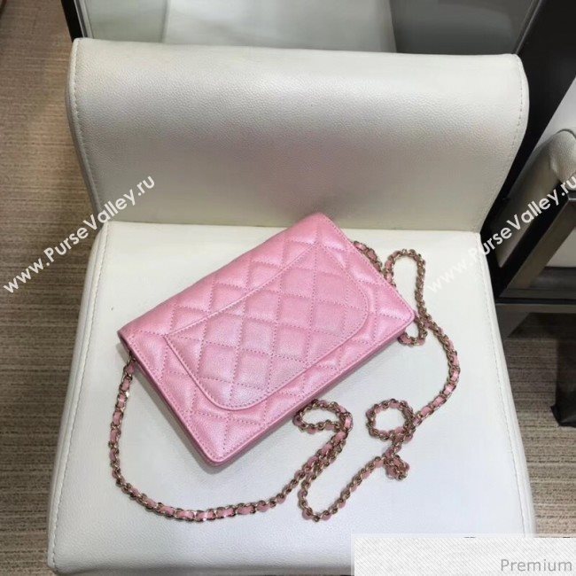 Chanel Iridescent Grained Calfskin Wallet on Chain WOC AP0315 Pink 2019 (SMJD-9041124)