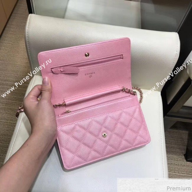 Chanel Iridescent Grained Calfskin Wallet on Chain WOC AP0315 Pink 2019 (SMJD-9041124)