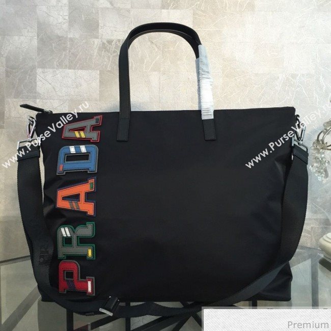 Prada Nylon Logo Top Handle Bag 2VG024 Black/Multicolor 2019 (NANA-9030722)