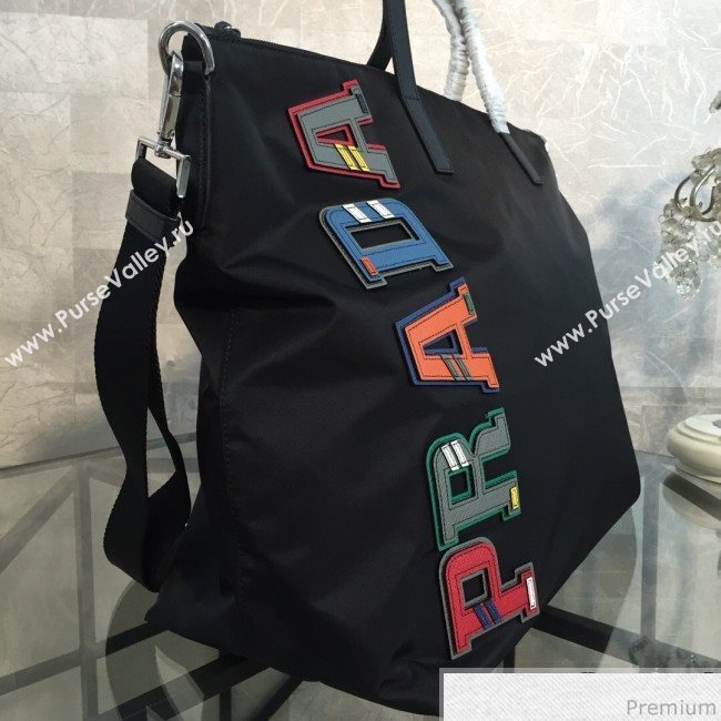 Prada Nylon Logo Top Handle Bag 2VG024 Black/Multicolor 2019 (NANA-9030722)