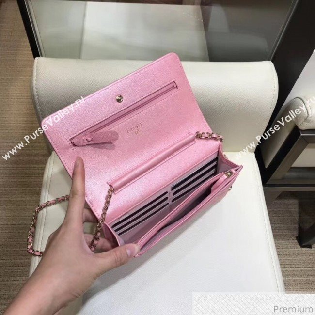 Chanel Iridescent Grained Calfskin Wallet on Chain WOC AP0315 Pink 2019 (SMJD-9041124)