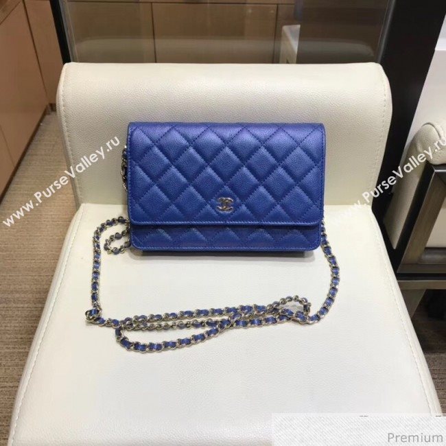 Chanel Iridescent Grained Calfskin Wallet on Chain WOC AP0315 Blue 2019 (SMJD-9041125)
