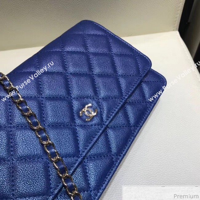 Chanel Iridescent Grained Calfskin Wallet on Chain WOC AP0315 Blue 2019 (SMJD-9041125)