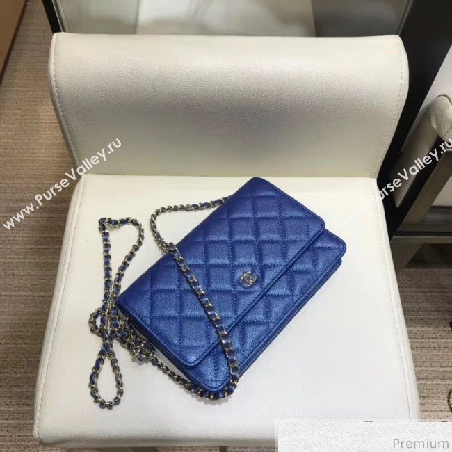 Chanel Iridescent Grained Calfskin Wallet on Chain WOC AP0315 Blue 2019 (SMJD-9041125)
