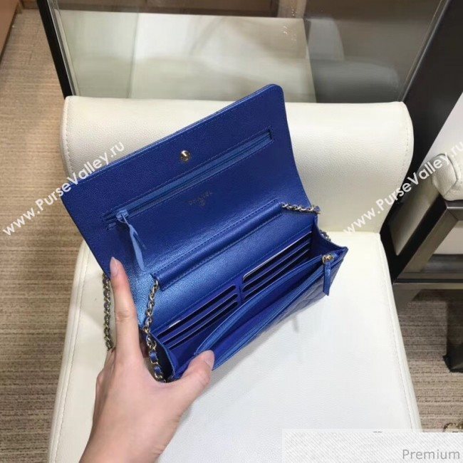 Chanel Iridescent Grained Calfskin Wallet on Chain WOC AP0315 Blue 2019 (SMJD-9041125)