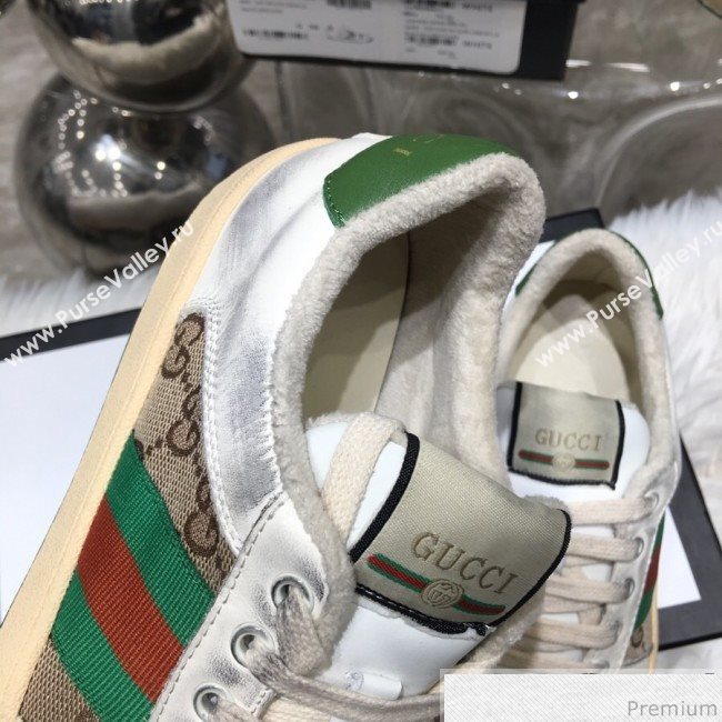 Gucci Womens Screener Leather Sneaker ‎570442 Beige 2019 (HZX-9030806)