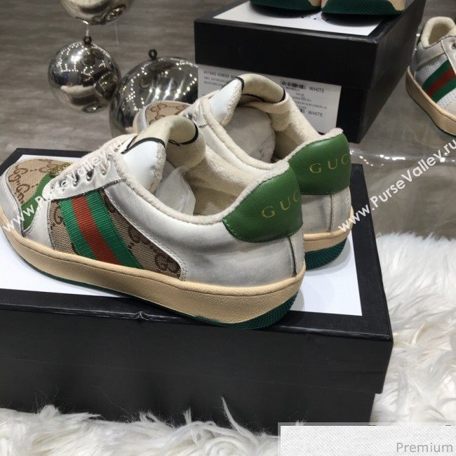 Gucci Womens Screener Leather Sneaker ‎570442 Beige 2019 (HZX-9030806)