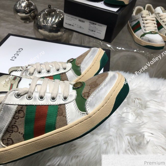 Gucci Womens Screener Leather Sneaker ‎570442 Beige 2019 (HZX-9030806)