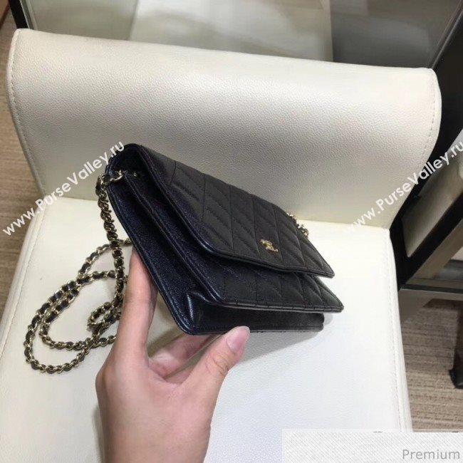 Chanel Iridescent Grained Calfskin Wallet on Chain WOC AP0315 Black 2019 (SMJD-9041126)