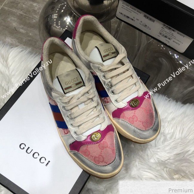 Gucci Womens Screener Leather Sneaker ‎570442 Pink 2019 (HZX-9030805)