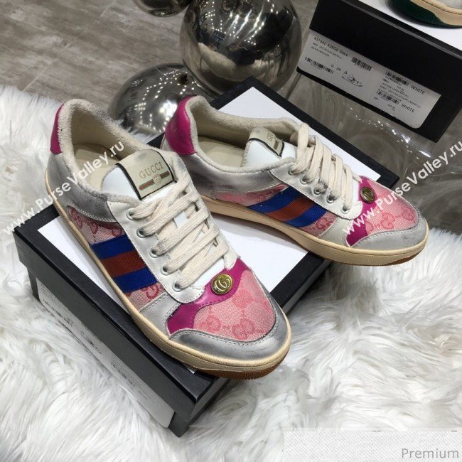 Gucci Womens Screener Leather Sneaker ‎570442 Pink 2019 (HZX-9030805)