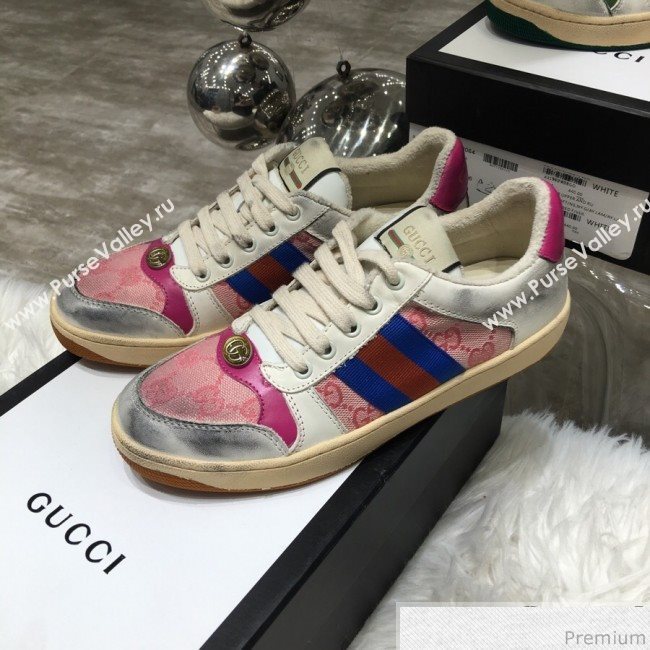 Gucci Womens Screener Leather Sneaker ‎570442 Pink 2019 (HZX-9030805)