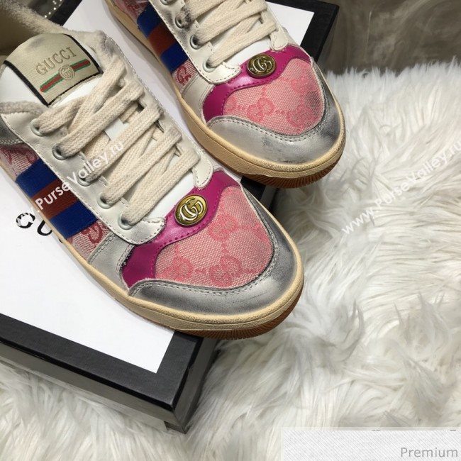 Gucci Womens Screener Leather Sneaker ‎570442 Pink 2019 (HZX-9030805)