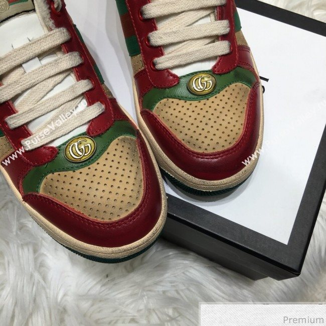 Gucci Womens Screener Leather Sneaker ‎570442 Gold 2019 (HZX-9030807)